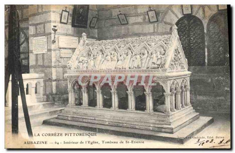 Old Postcard Interior of Aubazine & # 39eglise Tomb of St Etienne