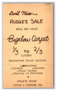 Vintage Early 1900s Private Mailing Postal Card Rudge's Sale Bigelow Carpet