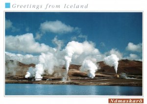 CONTINENTAL SIZE POSTCARD STEAMING GEYSER GEO DRILLHOLES AT NAMAFJALL ICELAND