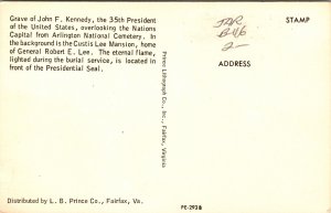 Grave John F Kennedy President US Arlington National Cemetery Postcard VTG UNP  