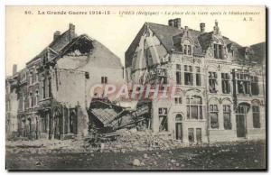 Old Postcard Ypres Place de la Gare After Bombing Army