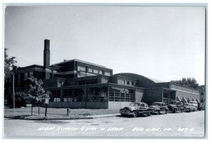 c1950's High School Gym & Shop Cars Scene Red Oak Iowa IA RPPC Photo Postcard