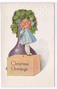 Little Girl Christmas Greetings 1910c embossed postcard