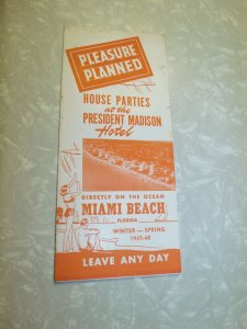 1947 President Madison Hotel House Parties Railroad Schedule Times Brochure