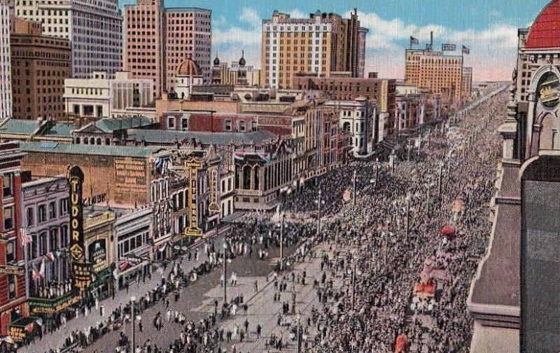 Postcard Mardi Gras Crowds Canal Street New Orleans LA