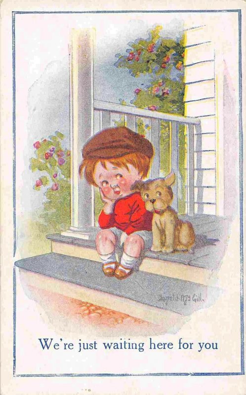 We're Just Waiting Here For You Artist Signed Donald McGill 1910c postcard
