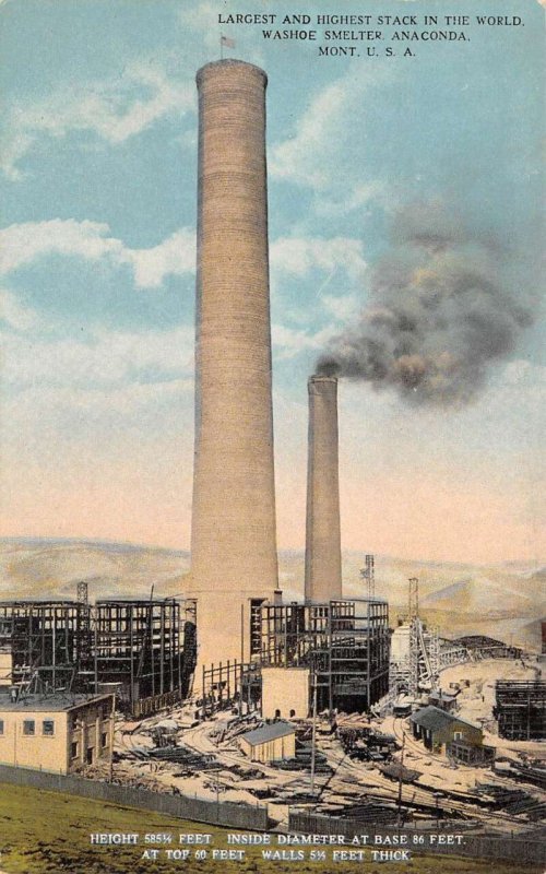 Anaconda Montana Washoe Smelter, Color Lithograph Vintage Postcard U9795