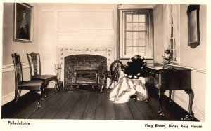 Postcard Real Photo Flag Room Betsy Ross House Flag Room Philadelphia PA RPPC