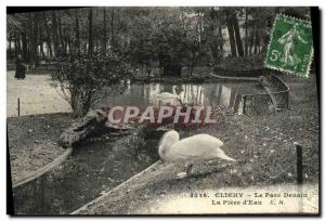 Old Postcard Clichy The Denain Park La Piece of Water Swan