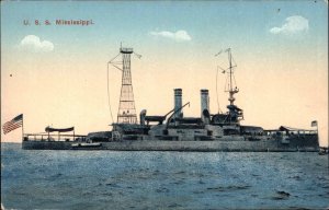 Battleship U.S.S. Mississippi c1910 Vintage Postcard