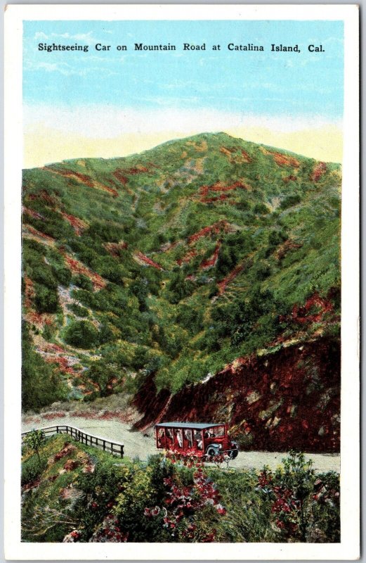 Sightseeing Car On Mountain Road At Catalina Island California CA Postcard