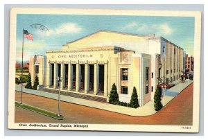 Vintage 1950 Postcard Flag In Front of Civic Auditorium Grand Rapids Michigan