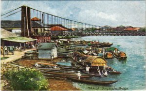 PC CPA PHILIPPINES, MANILA, SUSPENSION BRIDGE, Vintage Postcard (b19081)