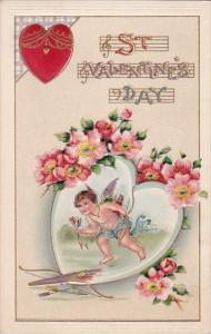 Valentine's Day Cupid Red Heart and Pink Flowers