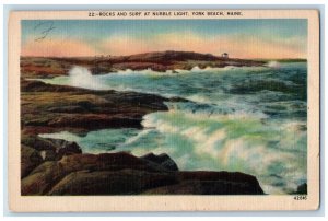 1940 Rocks and Surf at Nubble Light York Beach ME Appleton WI Vintage Postcard 