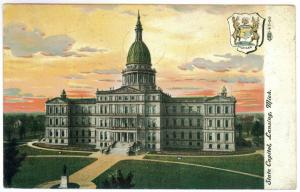 Hillsdale, Michigan to Wellington, Ohio 1909 used Postcard, State Capitol