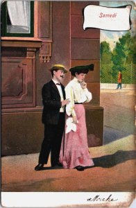 Romantic Couple Samedi Vintage Postcard C117