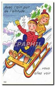 Old Postcard Fantasy Children Toboggan Sport d & # 39hiver