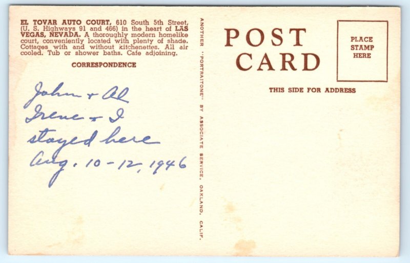 El Tovar Auto Court Montgomery's Restaurant Las Vegas NV Nevada Postcard