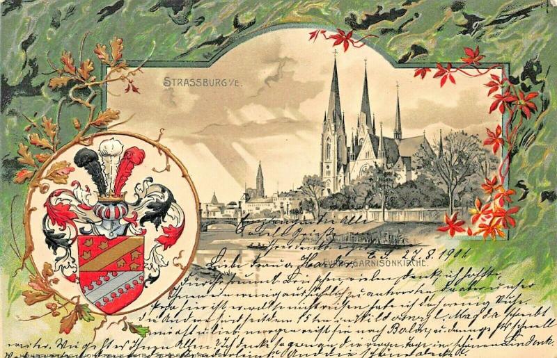 STRASSBURG FRANCE~evang GARISONKIRCHE-HERALDRY 1901 POSTCARD