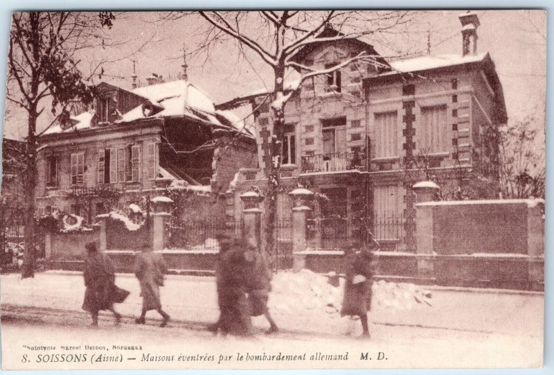 c1910s Soissons, France Houses Damaged German Bombardment World War I Ruins A339