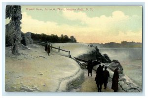 c1910's Winter Scene Ice 20 ft. Thick Niagara Falls New York NY Antique Postcard