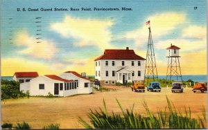 Vtg 1950s US Coast Guard Station Race Point Provincetown MA Linen Postcard