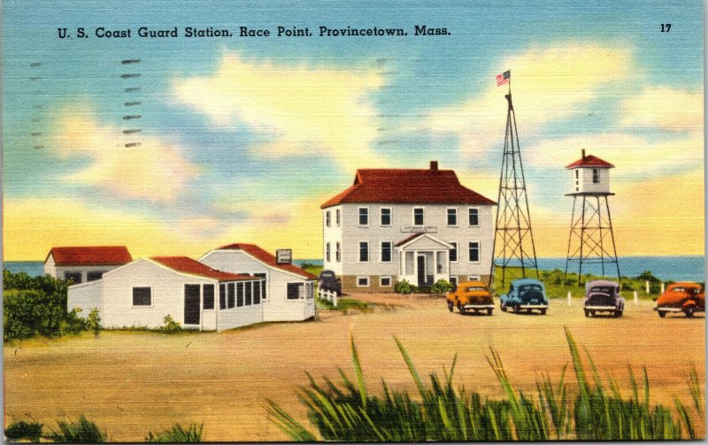 Vtg 1950s US Coast Guard Station Race Point Provincetown MA Linen Postcard