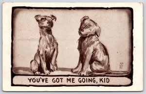 You've Got Me Going Kid Dogs Drawing Staring At Each Other Animals Postcard