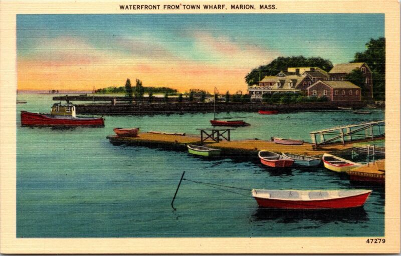 Waterfront Town Wharf Marion Massachusetts Boats Docks House Linen