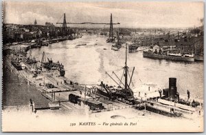 Nantes France Vue Generale Du Port  Black & White Harbor Boats & Ships Postcard