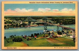 Postcard 1000 Islands NY c1938 American Span International Bridge St. Lawrence