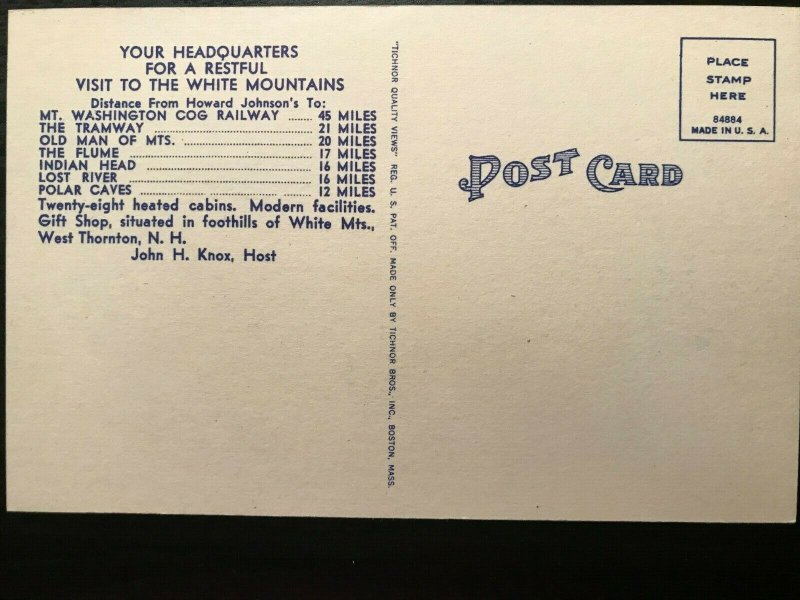 Vintage Postcard>1930-1945>Howard Johnson Cabins & Restaurant>West Thornton>N.H.