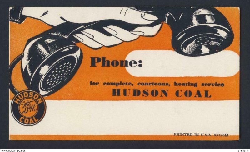 HUDSON COAL - hand holding vintage landline phone receiver - VINTAGE BLOTTER