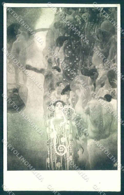 Artist Signed Klimt Die Medizin Skeleton Galerie Wien RPPC postcard VK9653