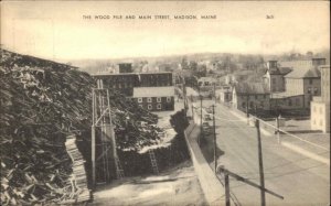 Madison Maine ME Main St. Wood Pile Birdseye View 1940s Postcard