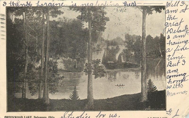 Delaware Ohio~Greenwood Lake Twists & Points~Row Boat~B&W 1906 Postcard