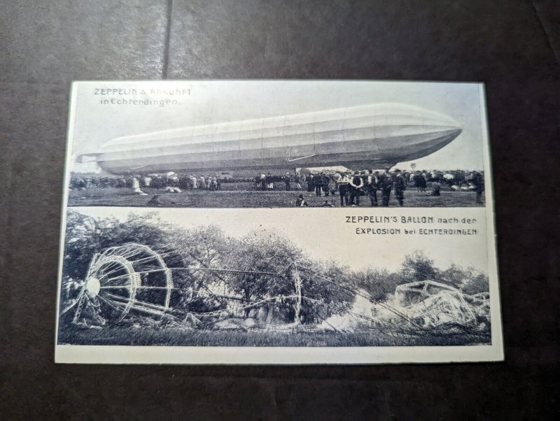 Mint Germany Zeppelin RPPC Postcard Before and After Echterdingen Explosion