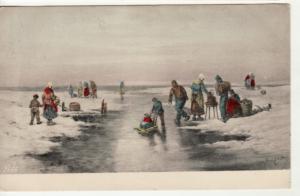 NETHERLANDS ?   PEOPLE on SNOW, ICE  1911 a/s postcard