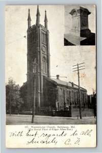 Baltimore MD-Maryland, Westminster Church, Edgar Allan Poe Burial Place Postcard