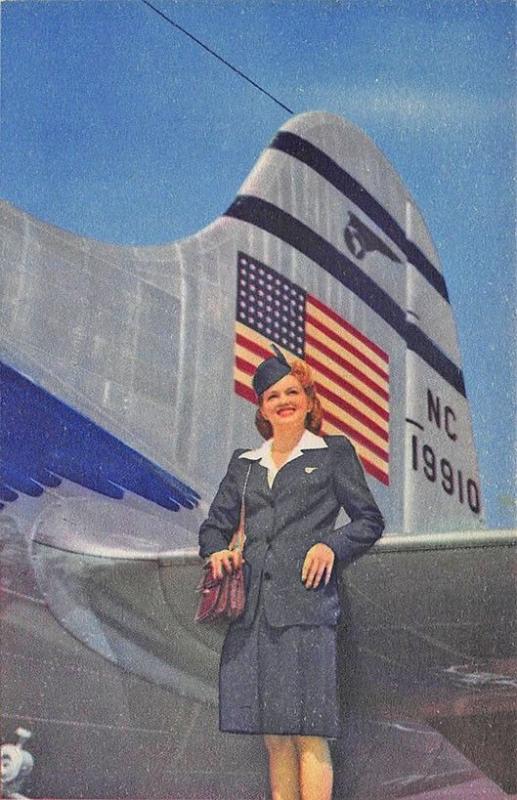 Pan American Flight Attendant Stewardess Linen Postcard