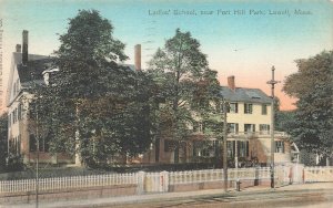 Lowell MA Ladies' School Near Fort Hill Park, Postcard