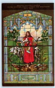 WACO, TX~ SHEPHERDS WINDOW Stained Glass CENTRAL CHRISTIAN CHURCH 1940s Postcard