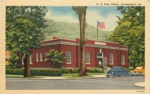 Coudersport Pennsylvania US Post Office 1940s Postcard Teich linen 922 Flag