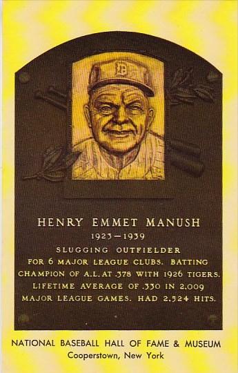 Henry Emmet Manush Baseball Hall Of Fame & Museum Cooperstown New York