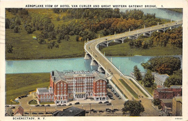 Schenectady New York~Hotel Van Curler & Great Western Gateway Bridge~1928 Pc