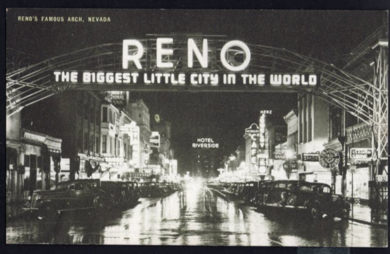 Nevada RENO'S Famous Arch Black/White Postcard by Conoco Touraide Advertisement