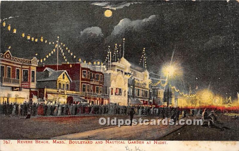 Boulevard and Nautical Garden at Night Revere Beach, MA, USA Unused 