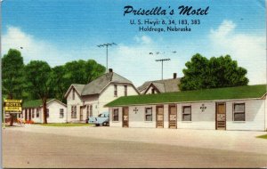 Linen Postcard Priscilla's Motel in Holdrege, Nebraska~137048