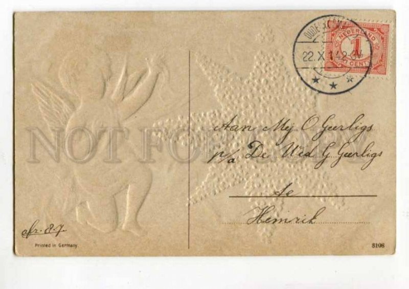 288556 CHRISTMAS X-mas WINGED ANGEL & STAR Vintage EMBOSSED PC